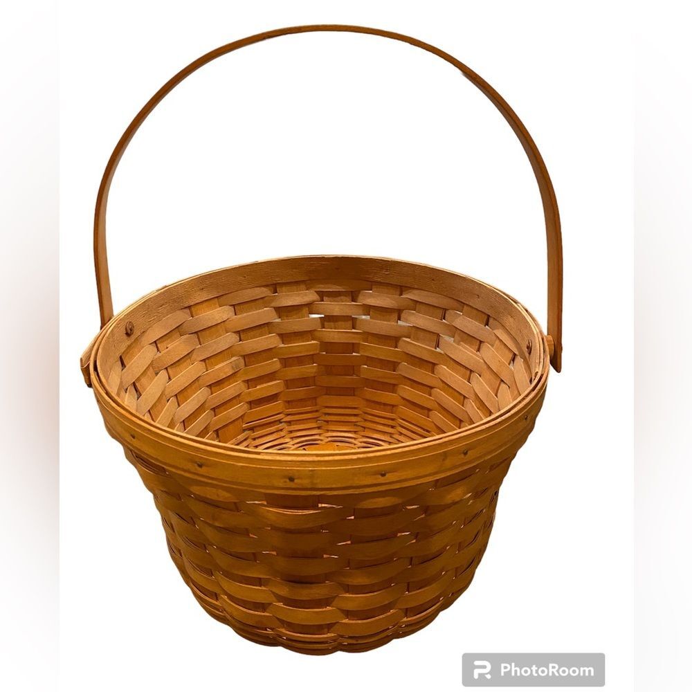 NWOT Vtg Handwoven Open Top Picnic Basket Hight 8 And Half inches, Diameter 13”